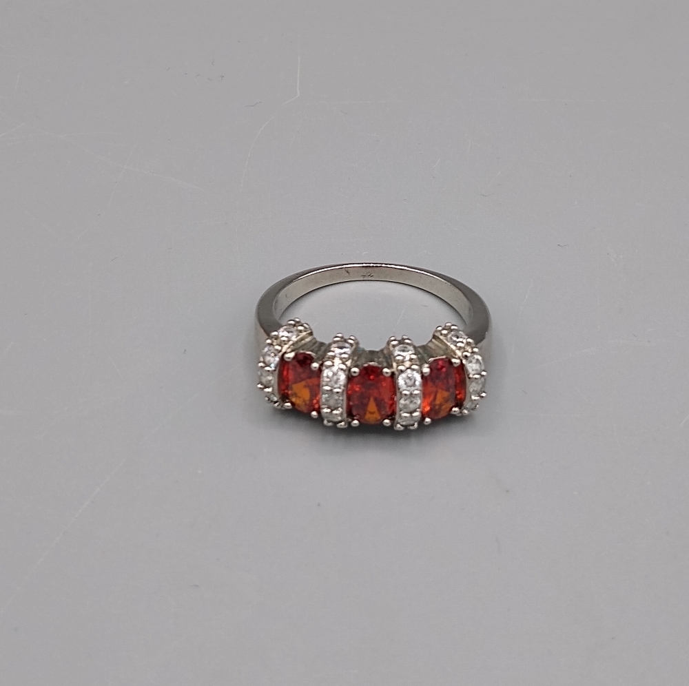 Silver Rhinestone Ruby Cocktail Promise Ring - Picture 9 of 9